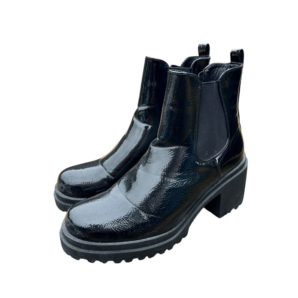 DIBA Patent Leather Like Chunky Combat‎ Boots, Women's Sz 11